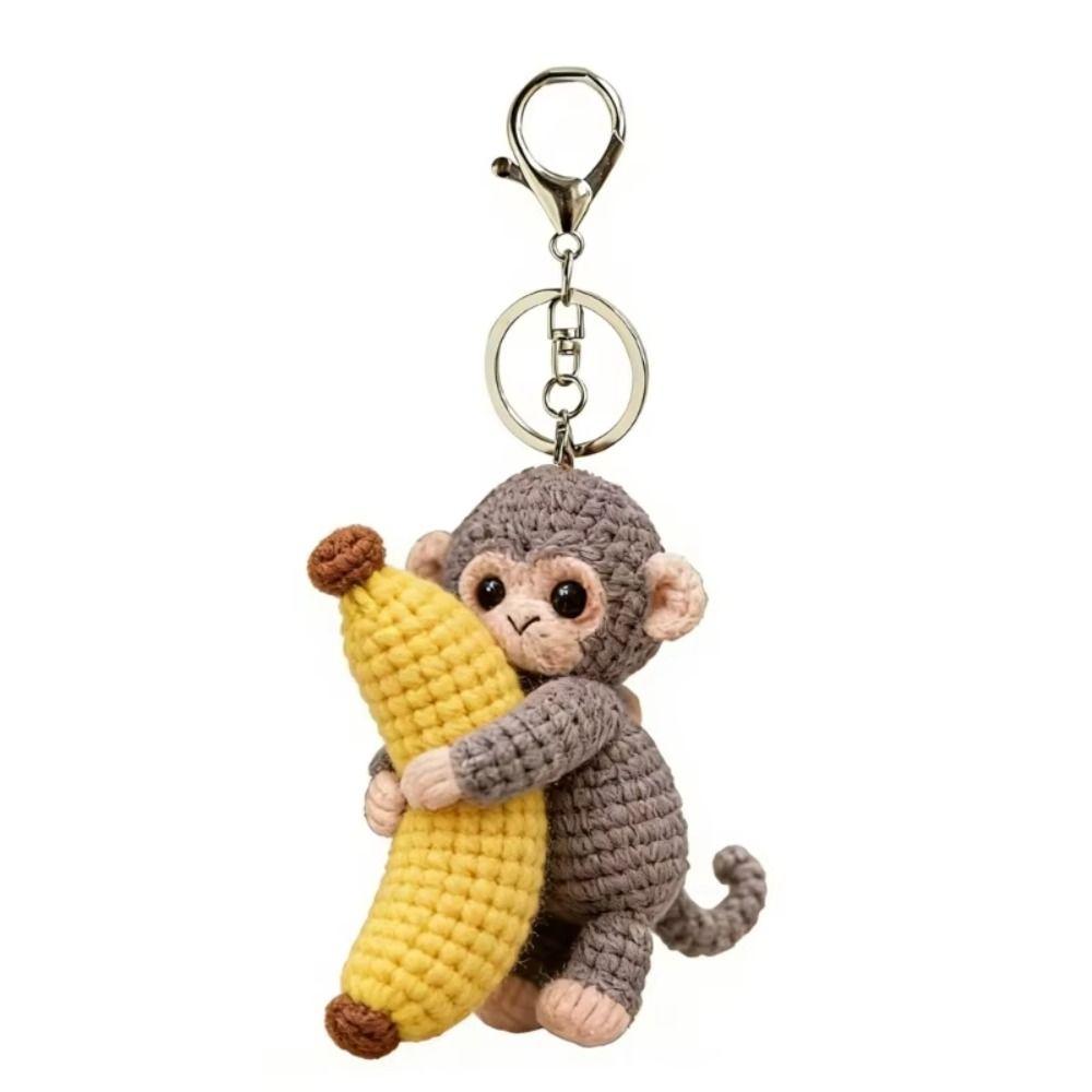 Handmade Monkey Keyring Bag Charm Knitted Doll Hanging Ornament Crochet Keychain  Daily Use