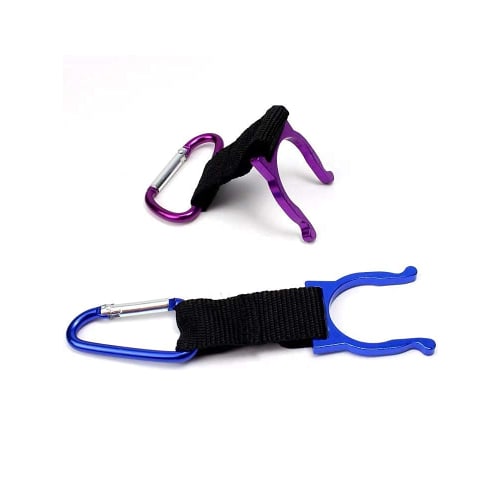 Audiophile Water Bottle Holder, 5-Piece Set (1 of Each Color), with Carabiner, Aluminum and Nylon Strap, Water Bottle Carrying Hooks (Red, Yellow, Pur