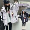 Girls Winter Hooded Puffer Coat Thick Fleece Lined Cargo Style Kids Casual Outerwear Size 120-170cm Navy Pink