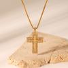Gold Tone Titanium Steel Cross Pendant Necklace with Diamond Accents Non Tarnish Elegant Collarbone Chain