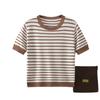 Dame Rund Hals Stripe Kortermet Løs T-skjorte Sommer Trendy Stil Komfortabel Casual T-skjorte Strikket Is-Silke T-skjorte