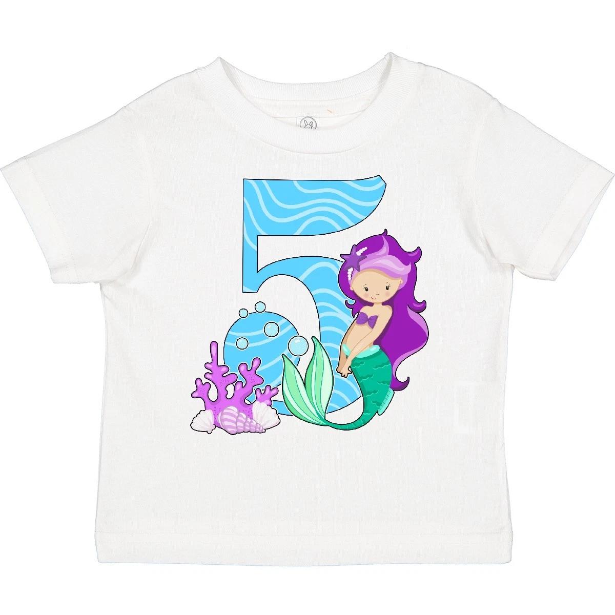 

Inktastic Fifth Birthday Mermaid Toddler kids boys T-Shirt Birthdays 5th Five Year Old Sea 110