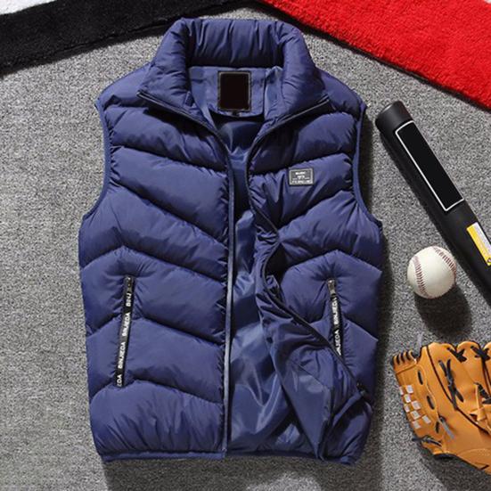 Autumn Winter Men Vest Cotton Padded Solid Color Zipper Windproof Thickened Sleeveless Jacket Streetwear