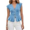 Women V-Neck Slim Sleeveless Denim Tank Tops Single Breasted Jean Vest Top Lady Casual Short Vest Streetwear Waistcoats