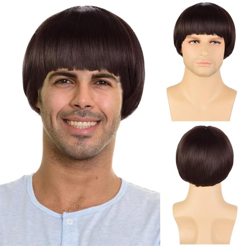 

Synthetic Wigs Short Wig for Men Afro Bob Ombre Brown Hair Wig Natural Rasta
