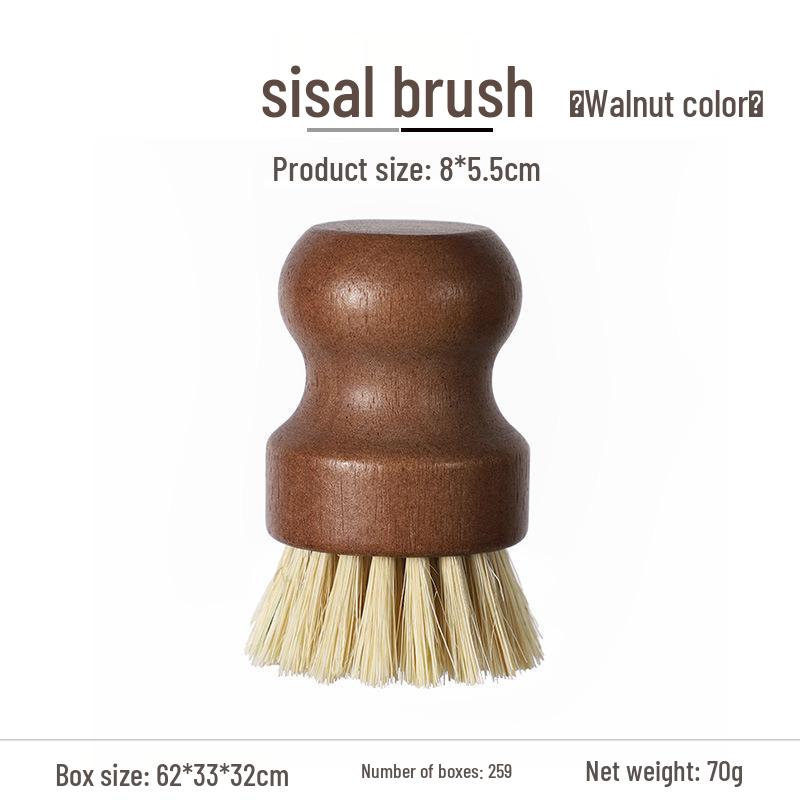 Sisal & Coconut Fiber Pot Brush with Short Wooden Handle for Eco-friendly Kitchen Cleaning