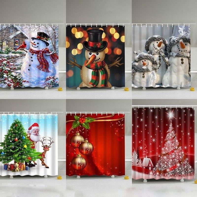 Stunning Christmas Home Shower Curtain In Waterproof Polyester With 12 Hooks For Festive Decor