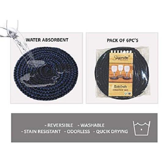 Polypropylene Round Coaster Set (6 PCS Set) Machine Washable Absorbent Size: 5 inch Diameter