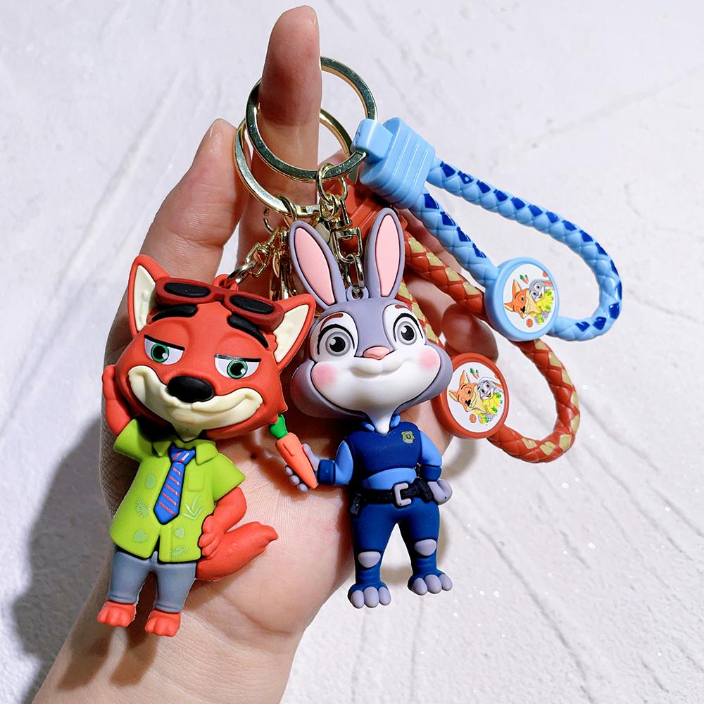 Zootopia Keychain Set Judy& Nick Wilde PVC Figure Keychain, Movie Character Key Ring, Animal Cartoon Bag Charm Gift