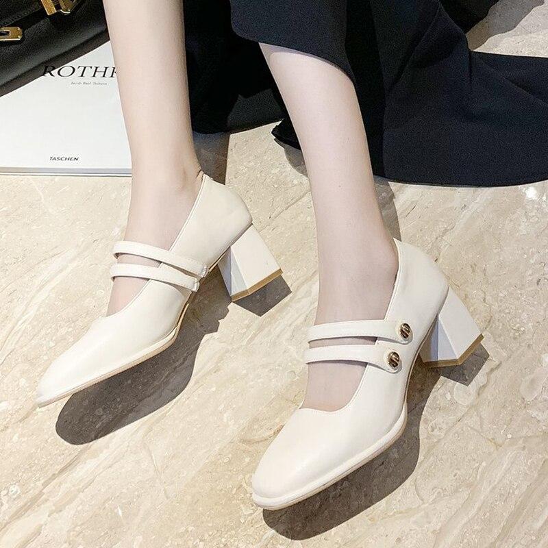 Rimocy Modne Czółenka z Kwadratowymi Obcasami z Podwójną Klamrą Kobiety Czarne Kwadratowy Nosek Buty do Biura Kobieta Wodoodporne Płytkie Buty ze Skóry PU