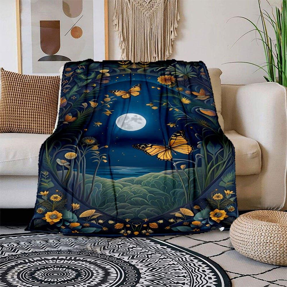 

Enchanted Night Garden Butterfly Wall Art Print Blanket Flannel Throw Blanket for Sofa, Bed, Travel, Camping, Office, Couch, Chair, And Bed 150x180cm