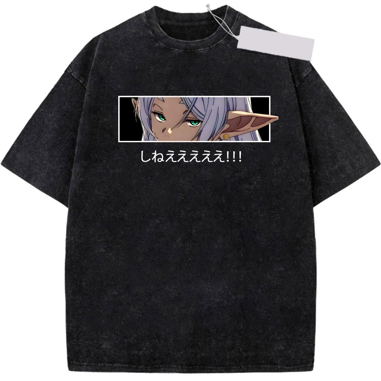 Anime Frieren Beyond Journeys End Graphic Tee Unisex Women Clothing Washed Cotton Tshirt Vintage Casual Tshirt Harajuku T Shirt S