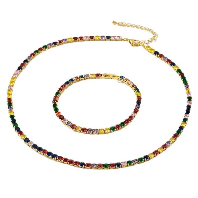 Bunte Zirkon Hip Hop Halskette: Einreihige Kristallkette Modeschmuck für Damen