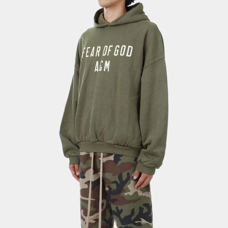 Fear of God Essentials Schwerer Fleece-Kapuzenpullover Militär Herren Oberteile Grün 192BT244815F