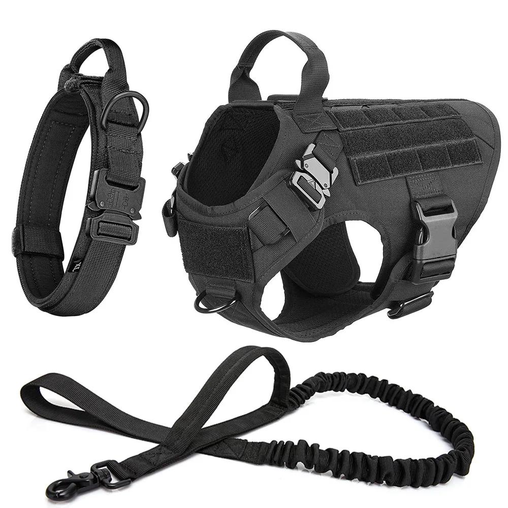 Tactical Dog Harness Collar Leash Set Dog Vest with Molle System & Handle Adjustable for Medium Large Dogs Outdoor Training