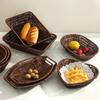 Imitation Rattan Tray Fruit Basket Bread Tray Deep Fried Food Tray 100pcs Lace Oil Absorbent Paper