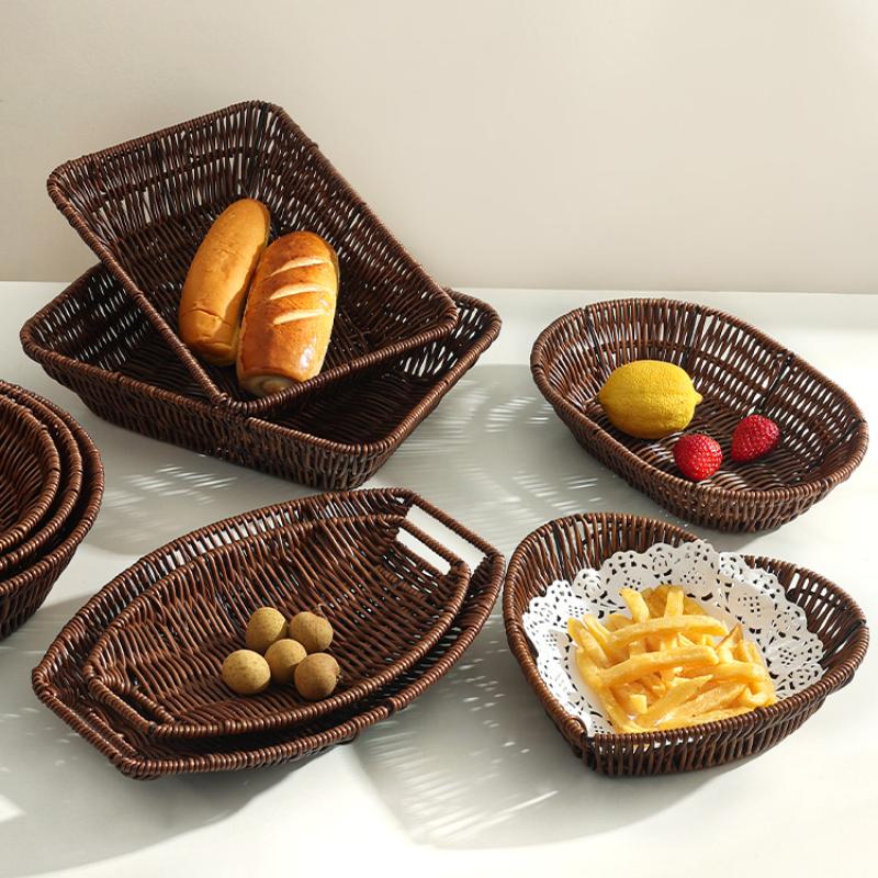 Imitation Rattan Tray Fruit Basket Bread Tray Deep Fried Food Tray 100pcs Lace Oil Absorbent Paper