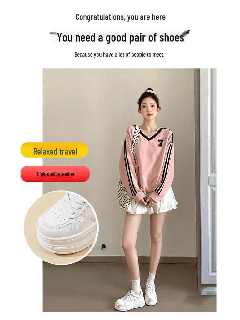 White 2025 Autumn Platform Sneakers: Sporty, Height-Enhancing 9cm Korean Leather Flatforms