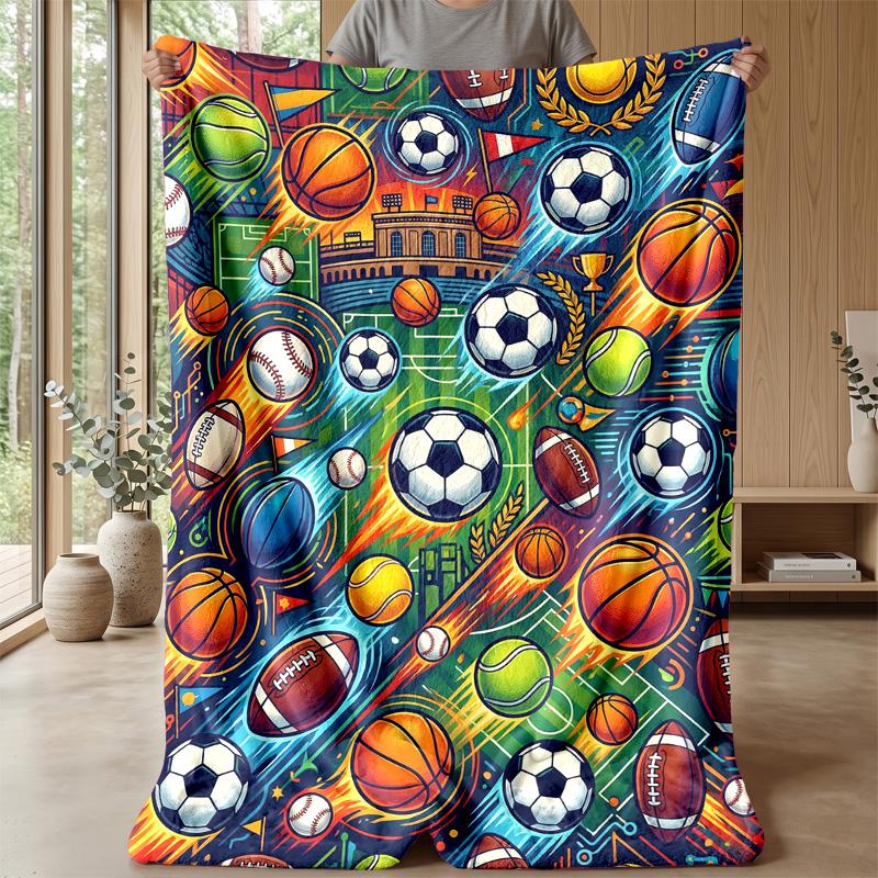 Sports Ball Festival Theme Blanket Lightweight Warm Flannel Blanket Decorative Throw Blanket for Home Decoration