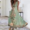 Women's Summer Fashion Retro Print V-Neck Sleeveless Long Dress