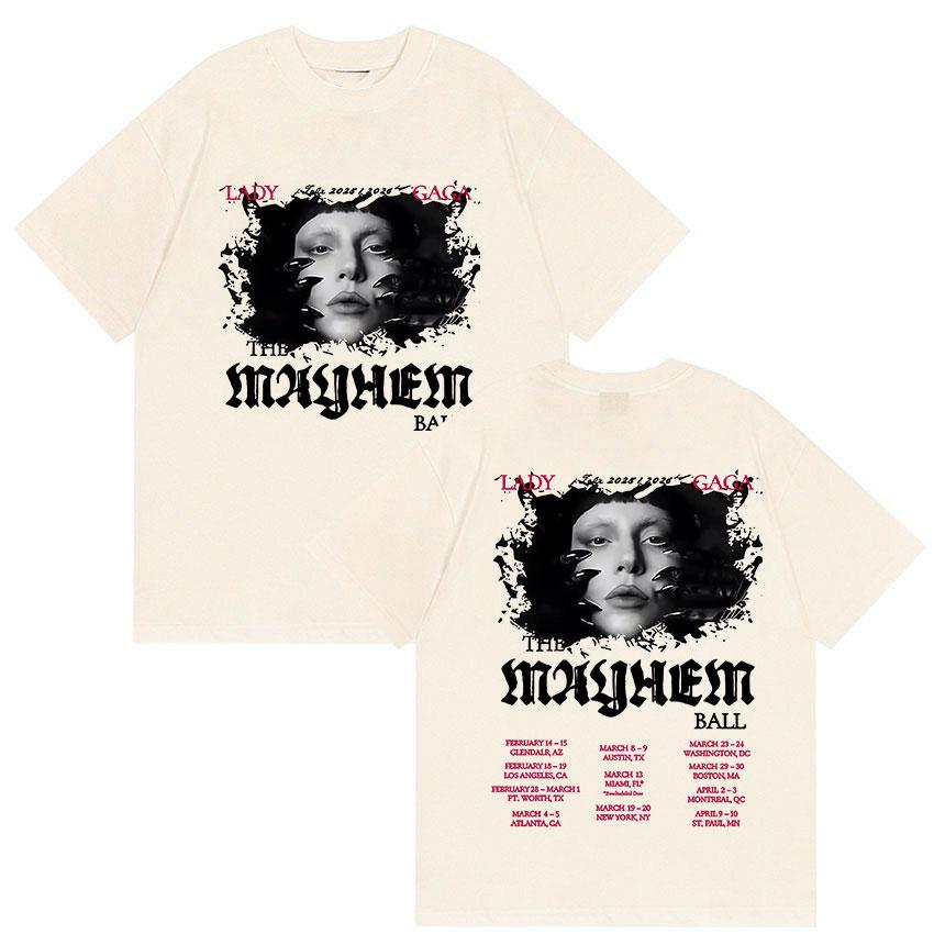 Lady Gaga The Mayhem Ball Album Tour 2025 Print T-Shirt Unisex Women Hip Hop Retro Style Cotton Oversized T Shirts Fans Streetwear