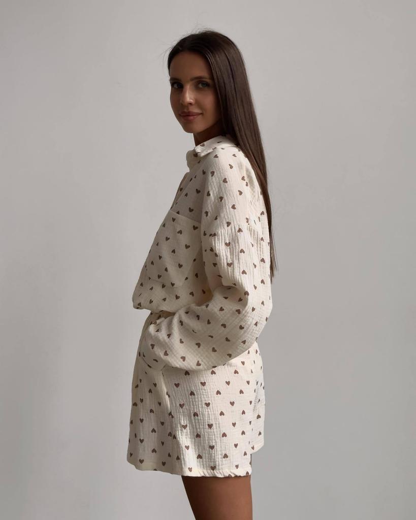 Fashion Ruffle Heart Cotton Linen Homewear Set