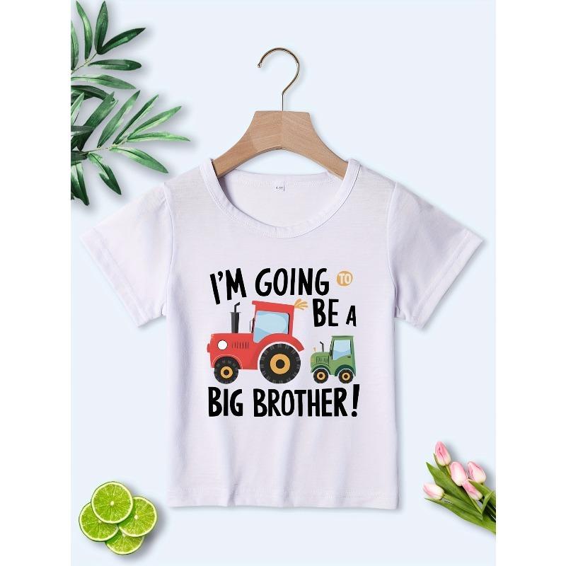 European Sizes Tractor Print Short-Sleeve Casual T-Shirt for Boys - I'm Going To Be a Big Brother