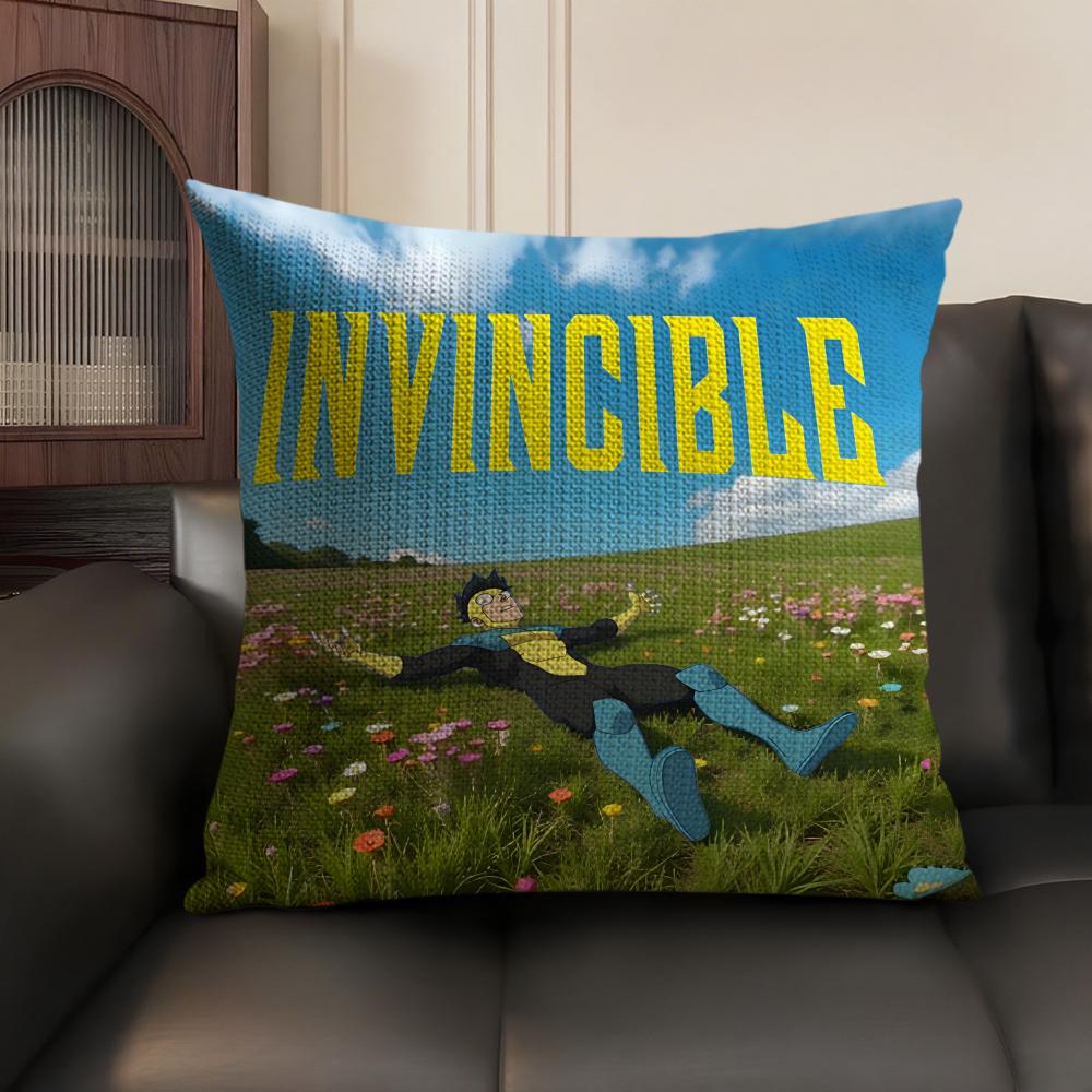 I-Invincible Funnyy Cartoon Cushion Cover Natural Linen Organic Fabric Double-Sided Printing Sofa Home Decor Gift Pillow Case