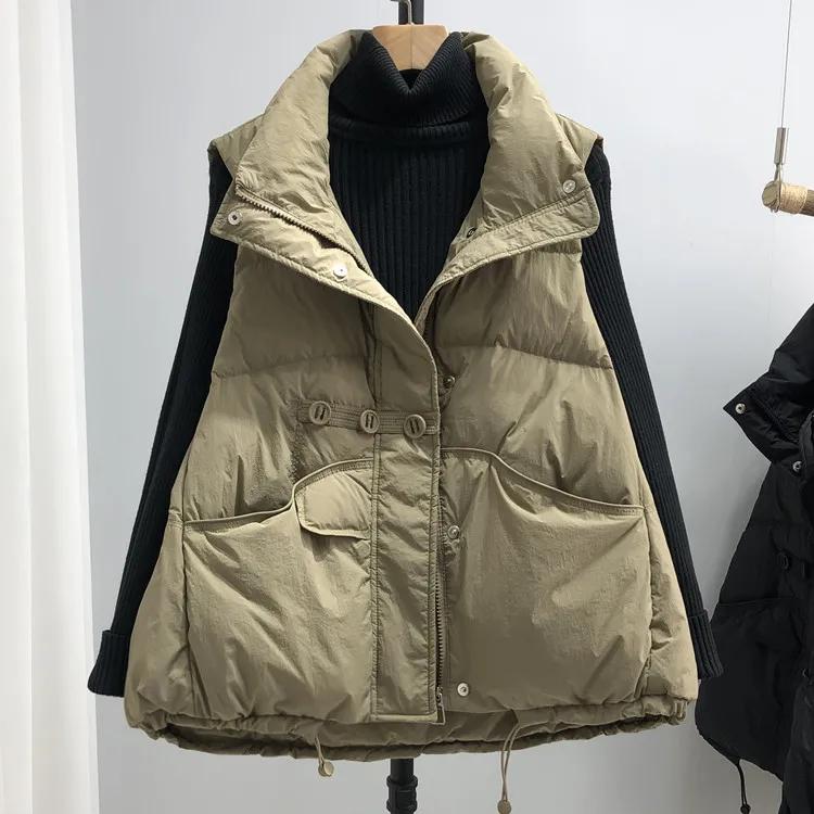 

Хлопковый жилет Женская мода Западный стиль Корейская версия Жилет с воротником-стойкой Жилет Верхняя куртка S хаки