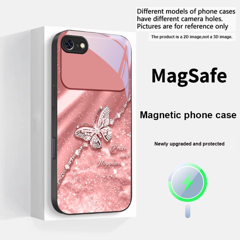 An elegant blue butterfly For iPhone 17 Pro Max 16 E 15 14 13 Plus 12 mini 11 17 Air XR Xs Max 7 Plus Magsafe Glass Phone Case