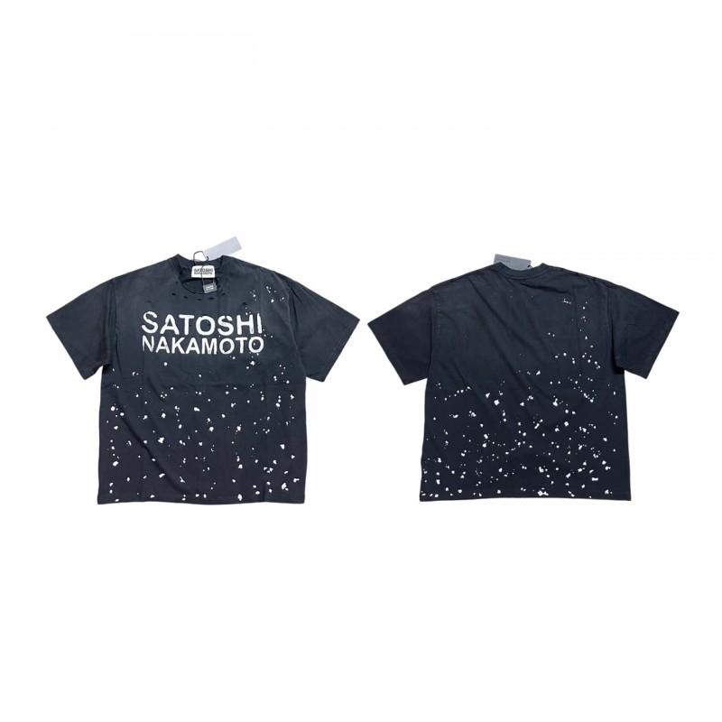 T-shirt Coton Surdimensionné Homme Avec Impression Graphique Satoshi Lavage Vintage Hip Hop Streetwear Manches Courtes