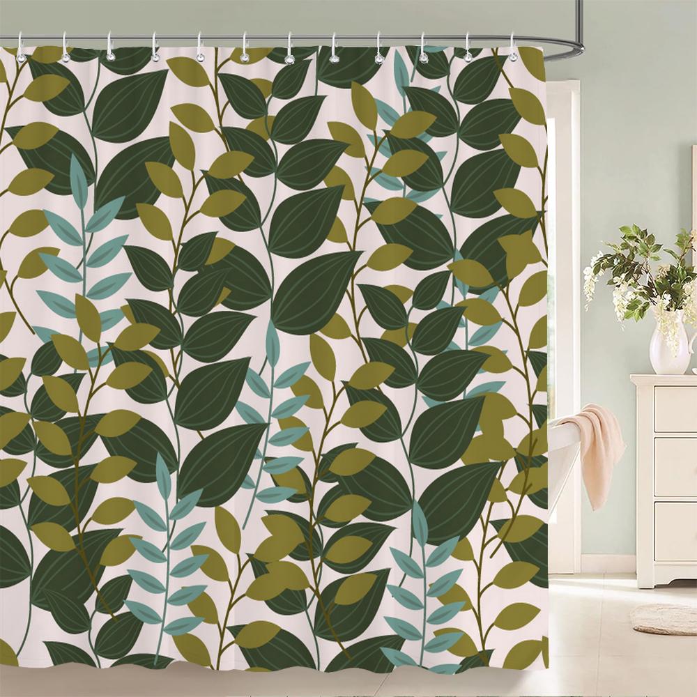 Beautiful Watercolor Flowers and Leaves Printed Shower Curtain Polyester Waterproof Bathroom Curtain Home Decoration With Hooks