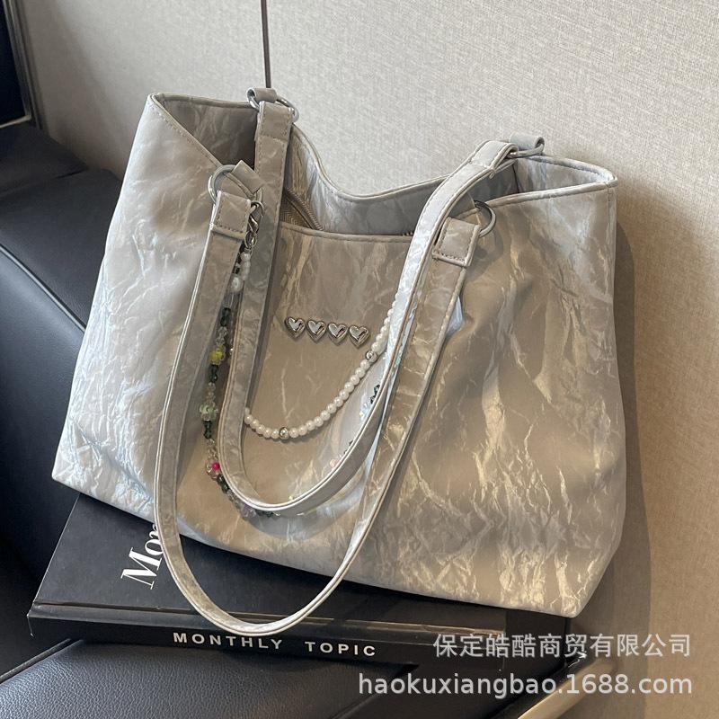 Commuter Bag Women's Large Capacity 2025 New Summer Silver Women's Tote Bag College Student Class Shoulder Bag