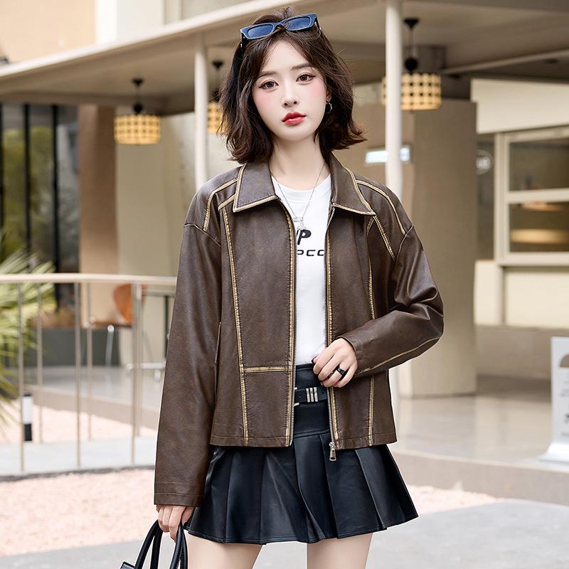 

Women s Vintage Korean Style PU Leather Jacket - Autumn 2024 Collection M (45-55 kg) чорний