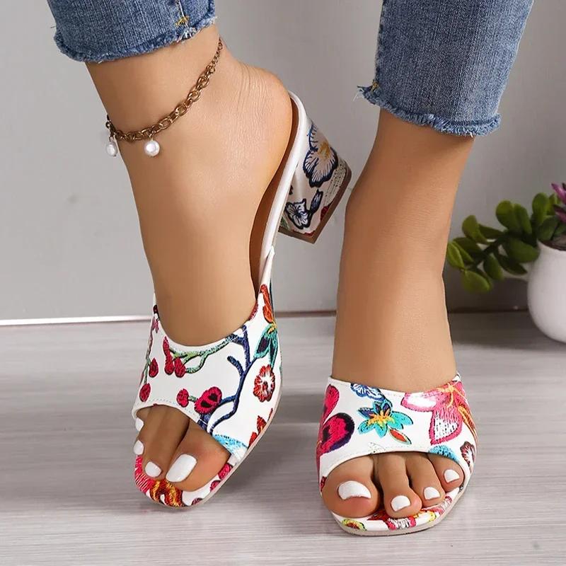 Fashion High Heels Women Slippers Chunky Fashion Sandals Designer New Shoes Slingback Flip Flops Dress Pumps Femme Slides