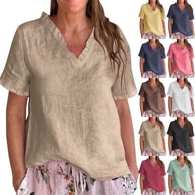 Women's Fashionable Loose-Fit V-Neck Short-Sleeve T-Shirt Casual Top