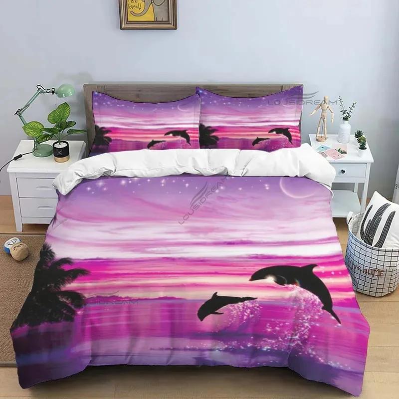 Dolphin Pattern Comforter Bedding Set,Duvet Cover Bed Set Quilt Cover Pillowcase,King Queen Size Bedding Set
