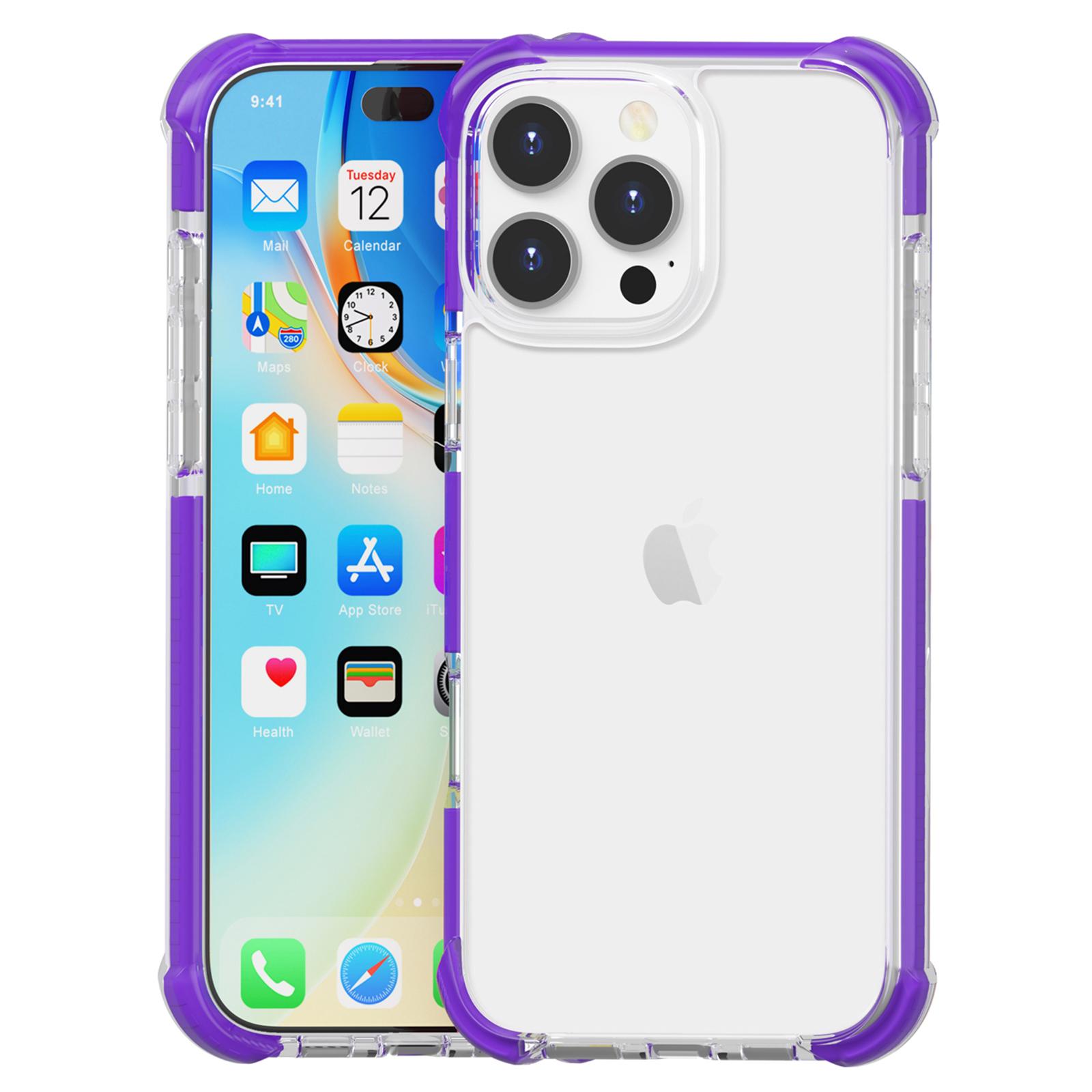 

For iPhone 16 Pro Max Case Four Corners Anti Drop Clear TPU+TPE+PC Phone Cover Transparent Purple