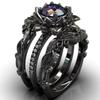 Exquisite Black Color Flower Hollow Rings for Women Round Blue Purple Pink Stone Rings Set Jewelry Party Gift
