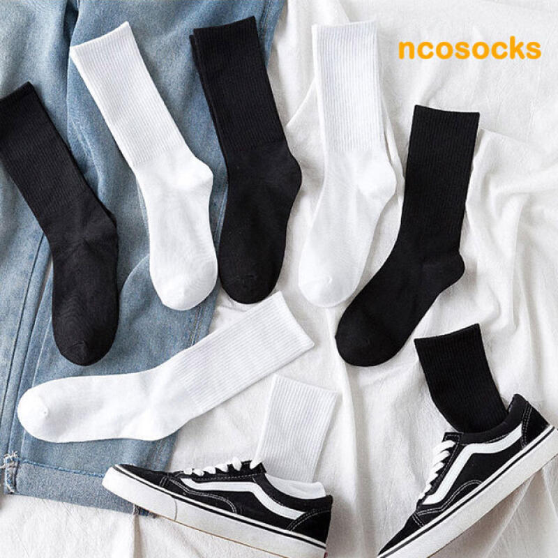 FSN126_Daily Student Long Plain Socks black