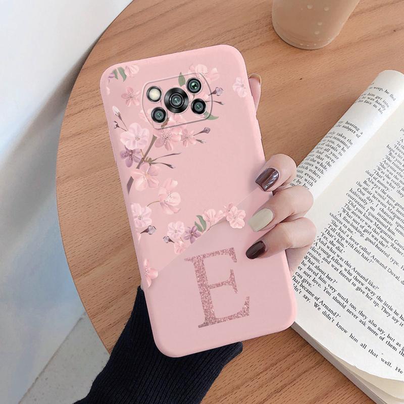 Cute Initial Letter Case For Poco X3 X 3 Pro X3 NFC Back Cover Simple Style Flower Soft Silicone Fundas For Xioami Poco X3 Coque
