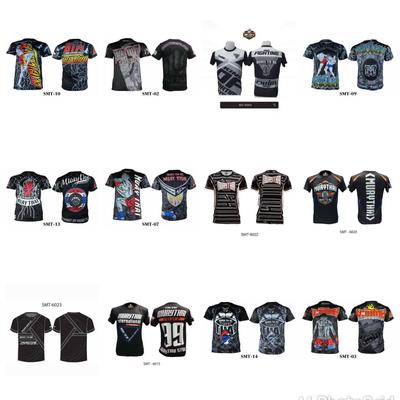 Tshirt Short Sleeve Printed Screen Muay Thai Kick Boxing MMA Polyester Thailand Black Round Neck
