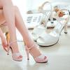 Korean Sexy Fish Mouth 10CM High Heels Pink Summer Waterproof Platform Wedding Bridesmaid Shoes Sandalias De