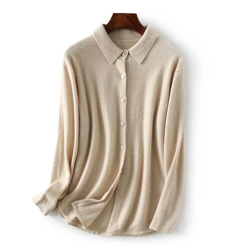 2023 Autumn/Winter Women's Polo Collar Cashmere Cardigan: Slimming, Fashionable, Loose-Fit, Long Sleeve Sweater