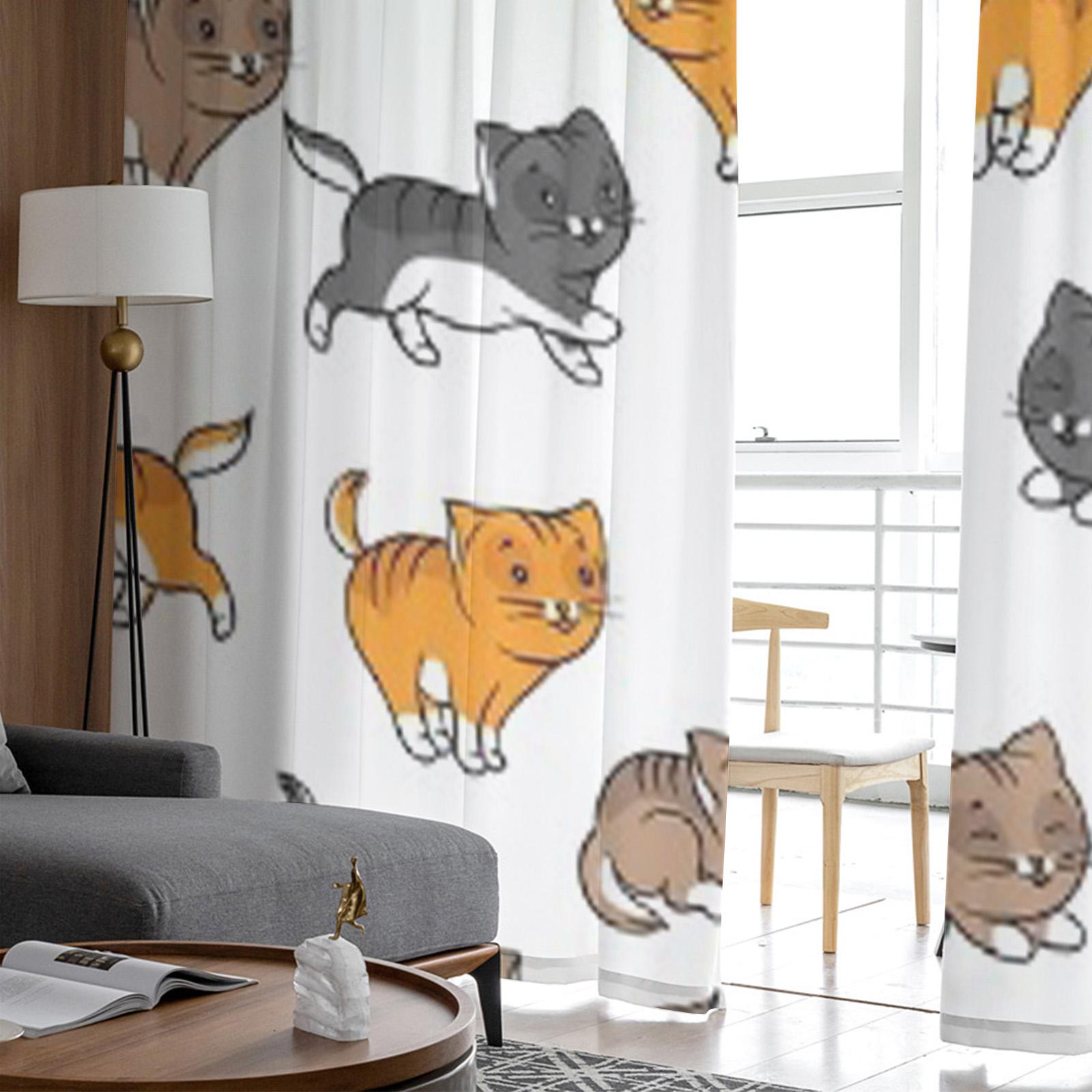 Забавные тюлевые прозрачные оконные шторы с забавными кошками для гостиной — фото 5