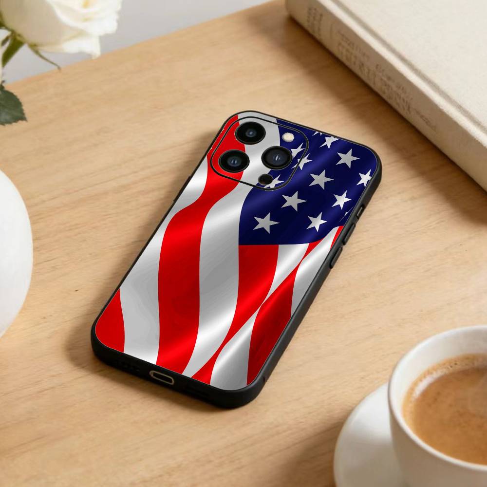 Statue Liberty America USA Flag Phone Case For iPhone 17 16 15 14 13 12 Max Plus Silicone Black Cover