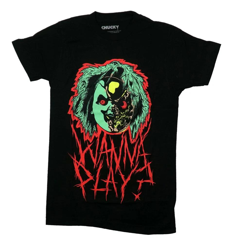 Chucky Childs Play New Adult Tshirt  Half Melted Neon Face Wanna Play