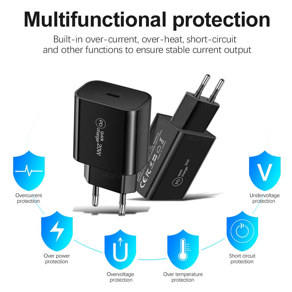 20W PD Fast Charger for Mobile Phones - Travel Adapter with EU/US/UK Plugs