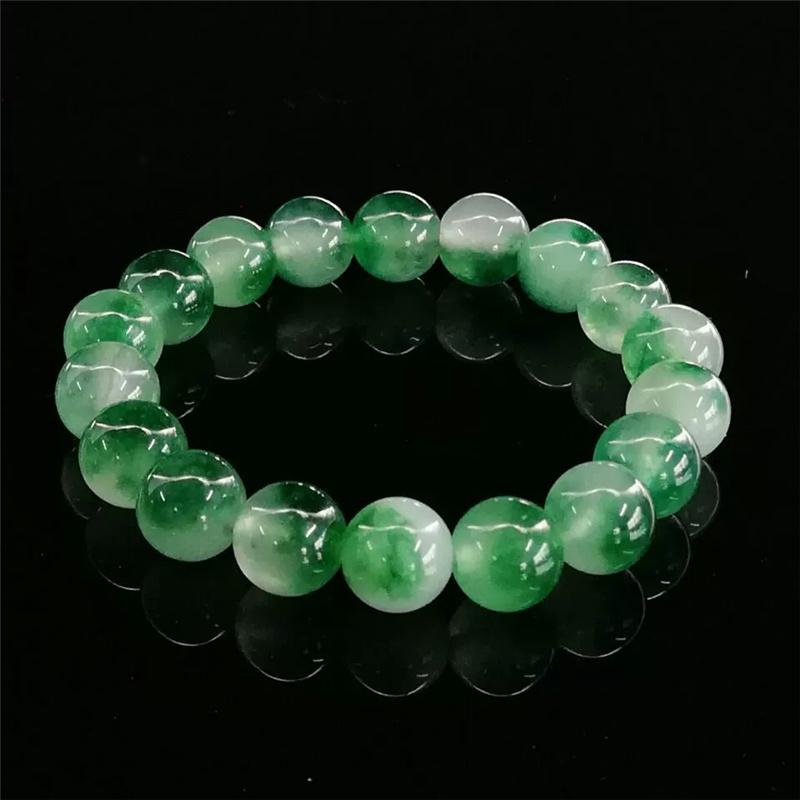 Natürliches grünes Jade-Armband 10 mm schwimmende florale Perlensträhne, chinesischer Hetian-Jade-Schmuck, elegantes Geschenk für Frauen