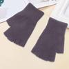 1 Pair Black Half Finger Gloves Women Men Woolen Yarn Knitting Gloves Solid Color Elastic Warm Riding Sport Workout Mittens